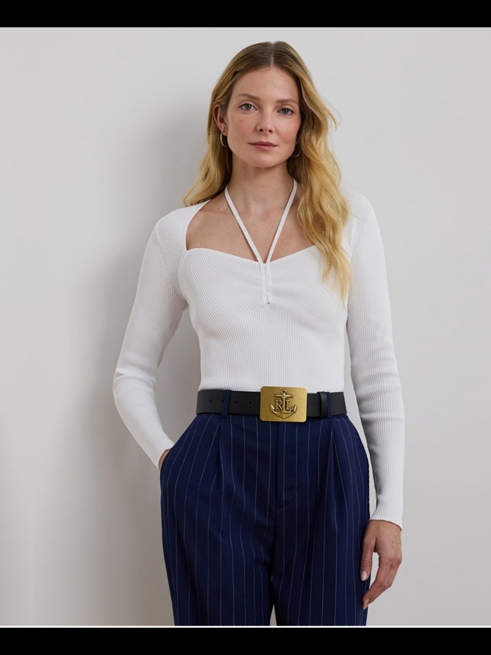 Lauren Ralph Lauren White Ribbed Tie-Front Cardigan Sweater Size L